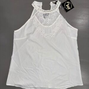 Millenium White Halter Top Lace Beaded Embellished Sleeveless Blouse